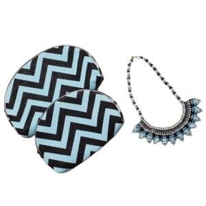 Native Inspired Seed Bead Necklace & 2 Pc Cosmetic Bags, NWOT textured bead look